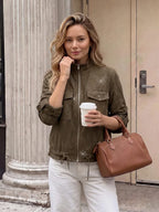 Hettie Stand Collar Drawstring Short Jacket - view 76