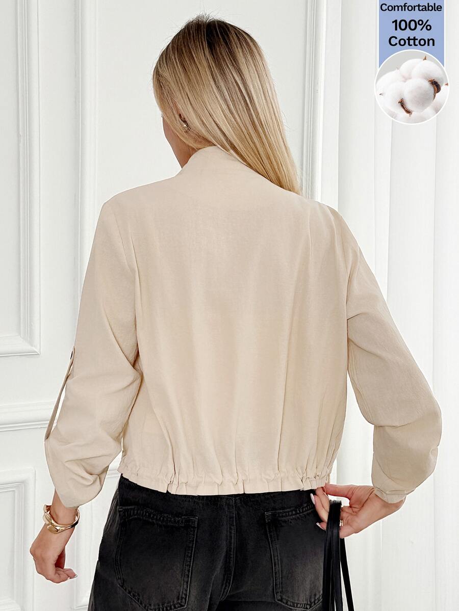 Hettie Stand Collar Drawstring Short Jacket - view 74
