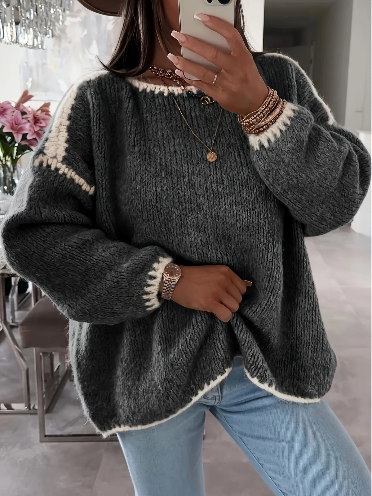 Daisy Colour Block Crew Neck Jumper - view 4
