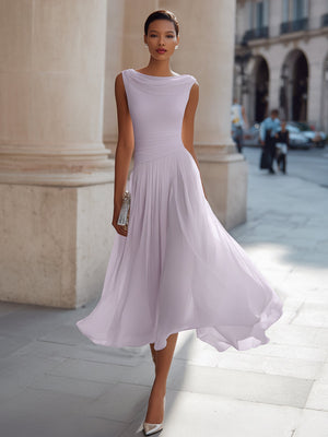 Isabelle | Draped Neck Pleated Midi Dress — RoselynAtelier