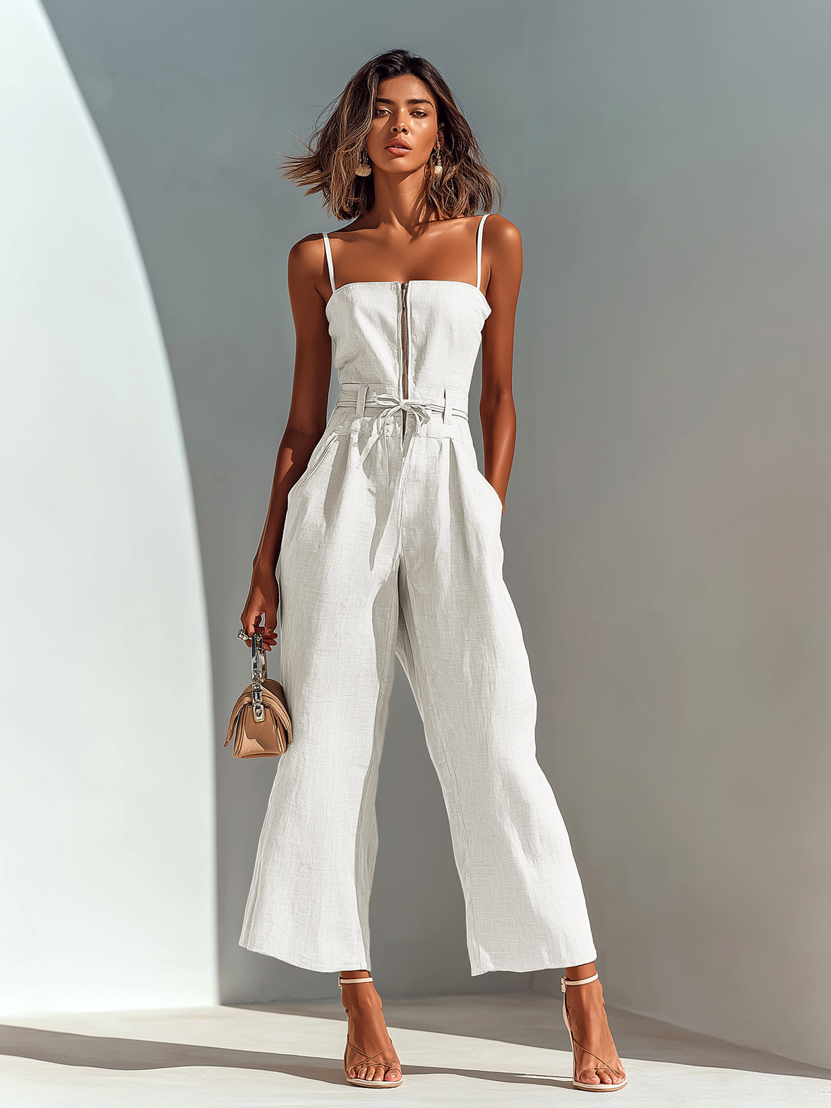 Sienna Cropped Wide Leg Zip Front Jumpsuit - view 5