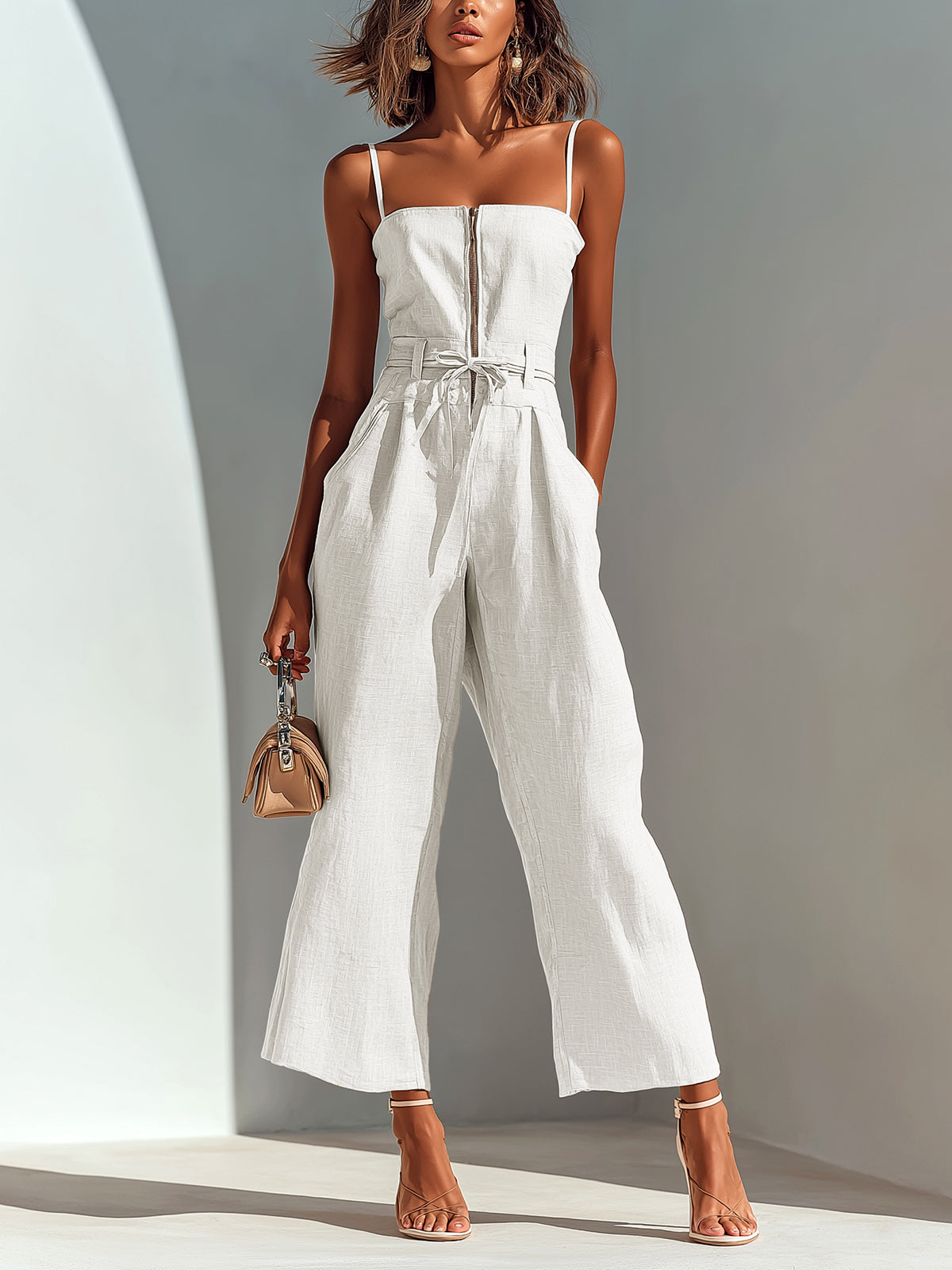 Sienna Cropped Wide Leg Zip Front Jumpsuit - view 4