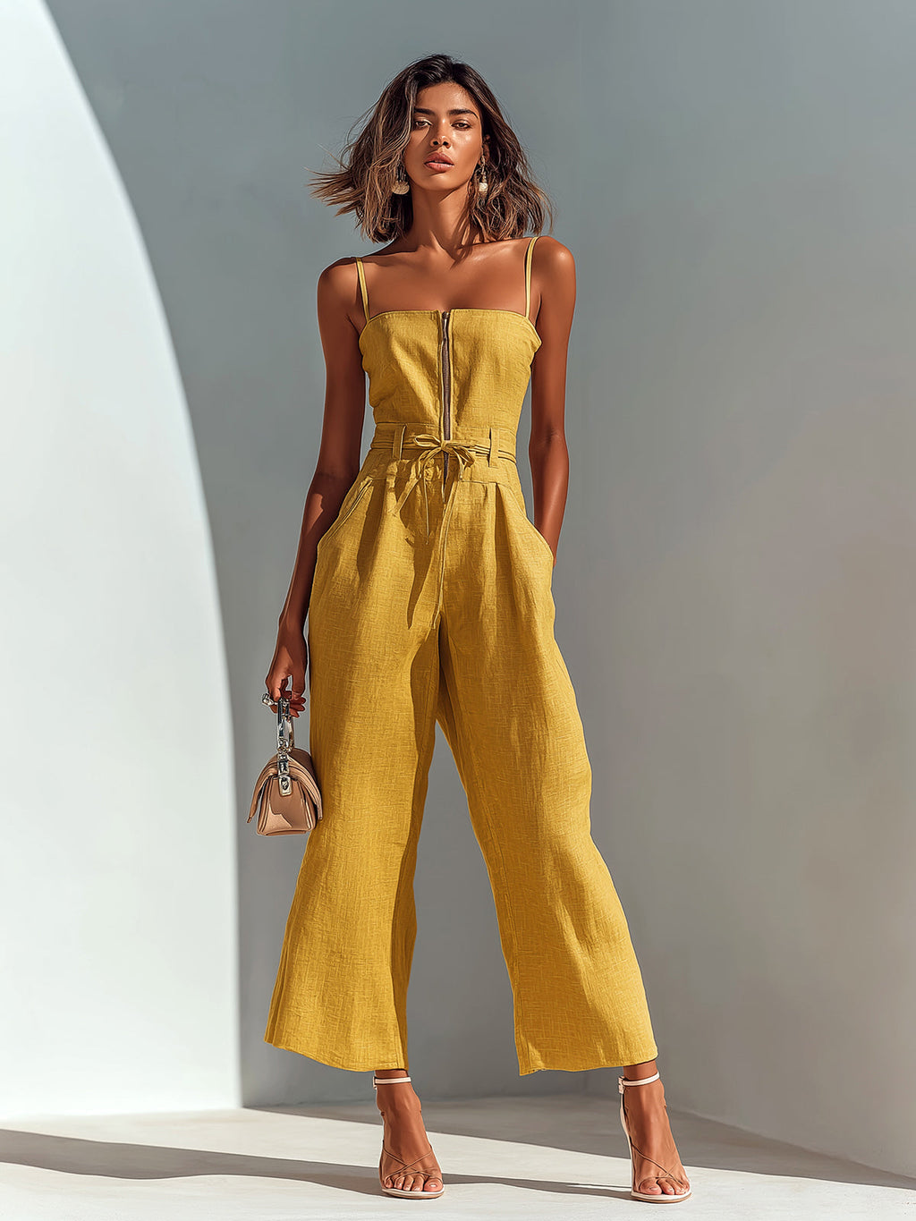 Sienna Cropped Wide Leg Zip Front Jumpsuit - view 3