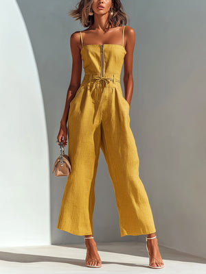 Sienna | Cropped Wide-Leg Linen Jumpsuit — RoselynAtelier