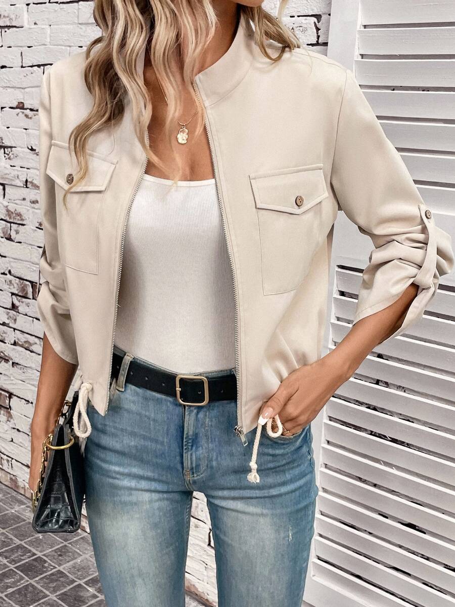 Hettie Stand Collar Drawstring Short Jacket - view 88