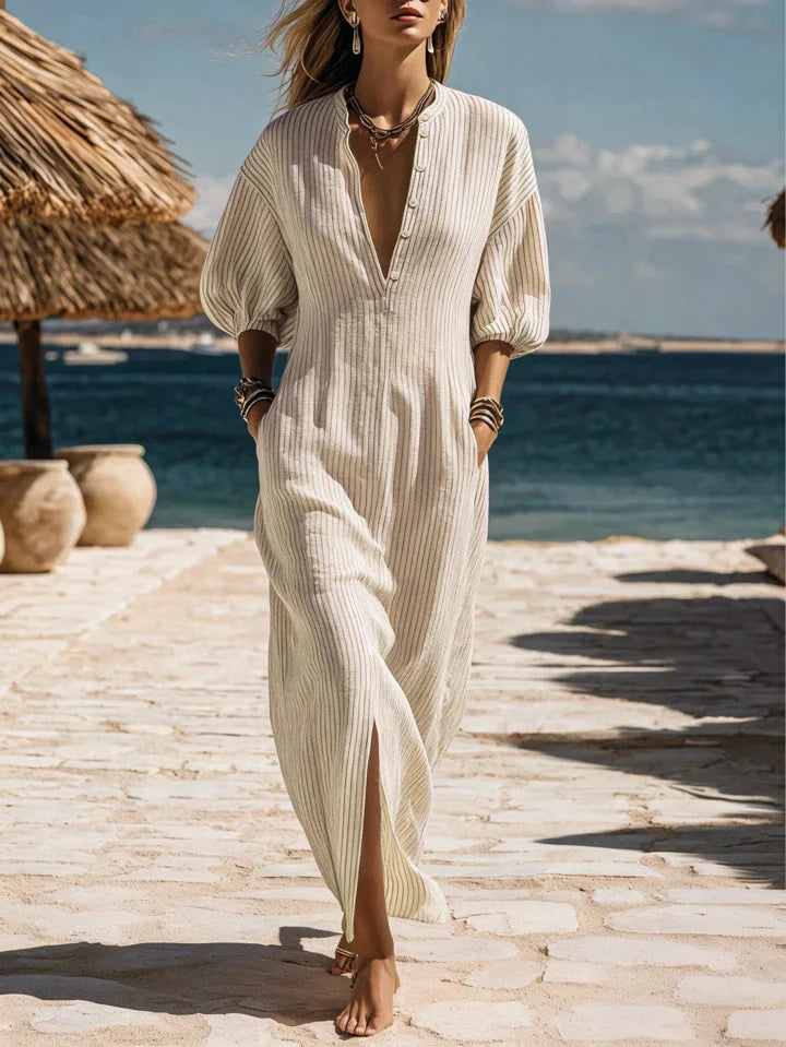 Frances | Striped Button-Down Midi Dress — RoselynAtelier