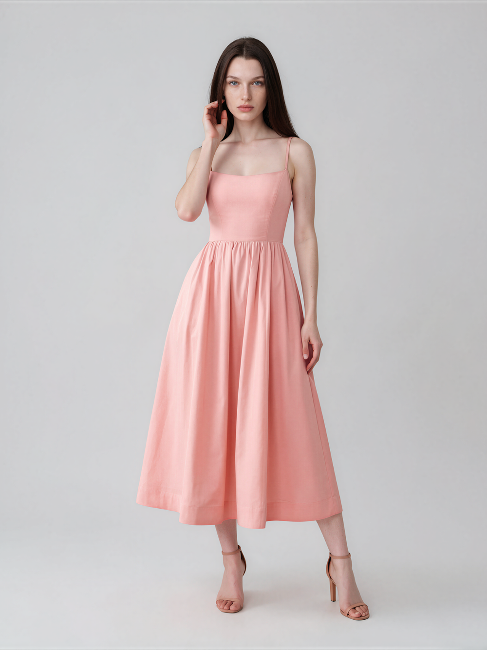 Alexandra | Spaghetti Strap Corset Bodice Midi Dress with Full Skirt