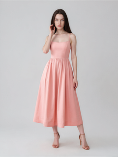 Alexandra | Spaghetti Strap Corset Bodice Midi Dress with Full Skirt