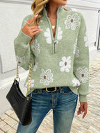 Evie Floral Half Zip Knitted Jumper - view 6