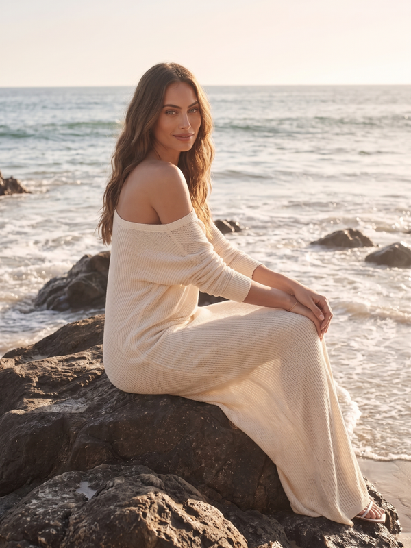 Amelie | One Shoulder Knit Maxi Dress with Side Slit