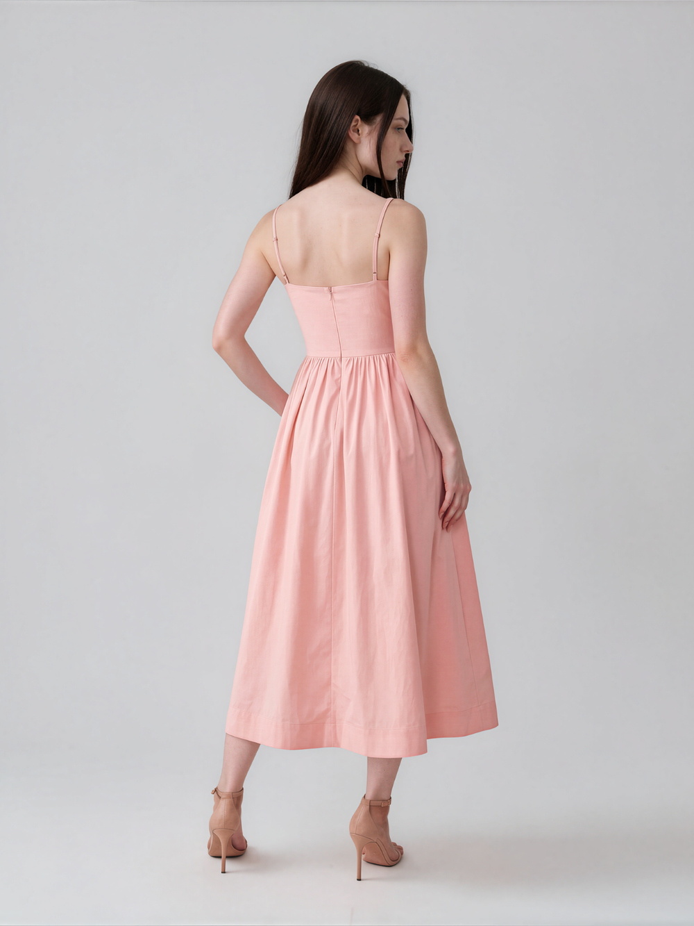 Alexandra | Spaghetti Strap Corset Bodice Midi Dress with Full Skirt