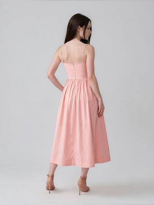 Alexandra | Spaghetti Strap Corset Bodice Midi Dress with Full Skirt