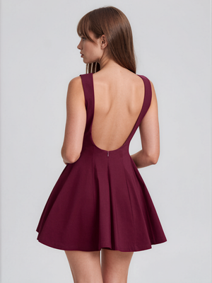 Delilah | Round Neck Open Back Fit and Flare Mini Dress