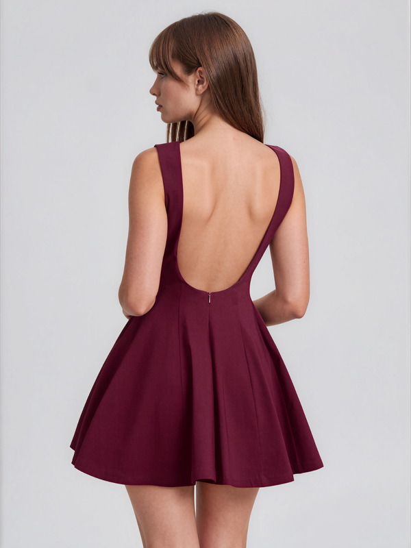 Delilah | Round Neck Open Back Fit and Flare Mini Dress
