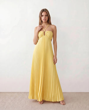 Estella Pleated Strapless Maxi Dress