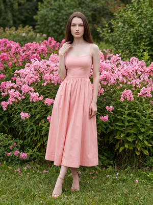 Alexandra | Spaghetti Strap Corset Bodice Midi Dress with Full Skirt