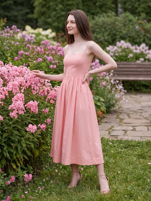 Alexandra | Spaghetti Strap Corset Bodice Midi Dress with Full Skirt