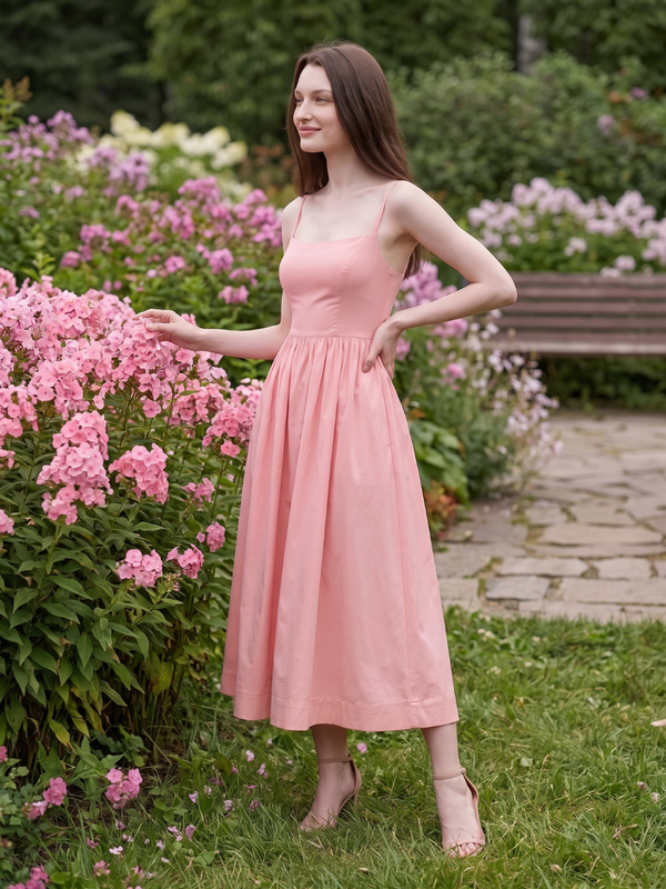 Alexandra | Spaghetti Strap Corset Bodice Midi Dress with Full Skirt