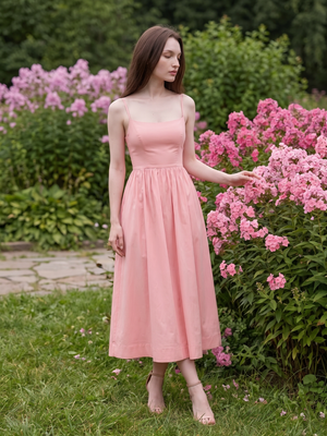 Alexandra | Spaghetti Strap Corset Bodice Midi Dress with Full Skirt