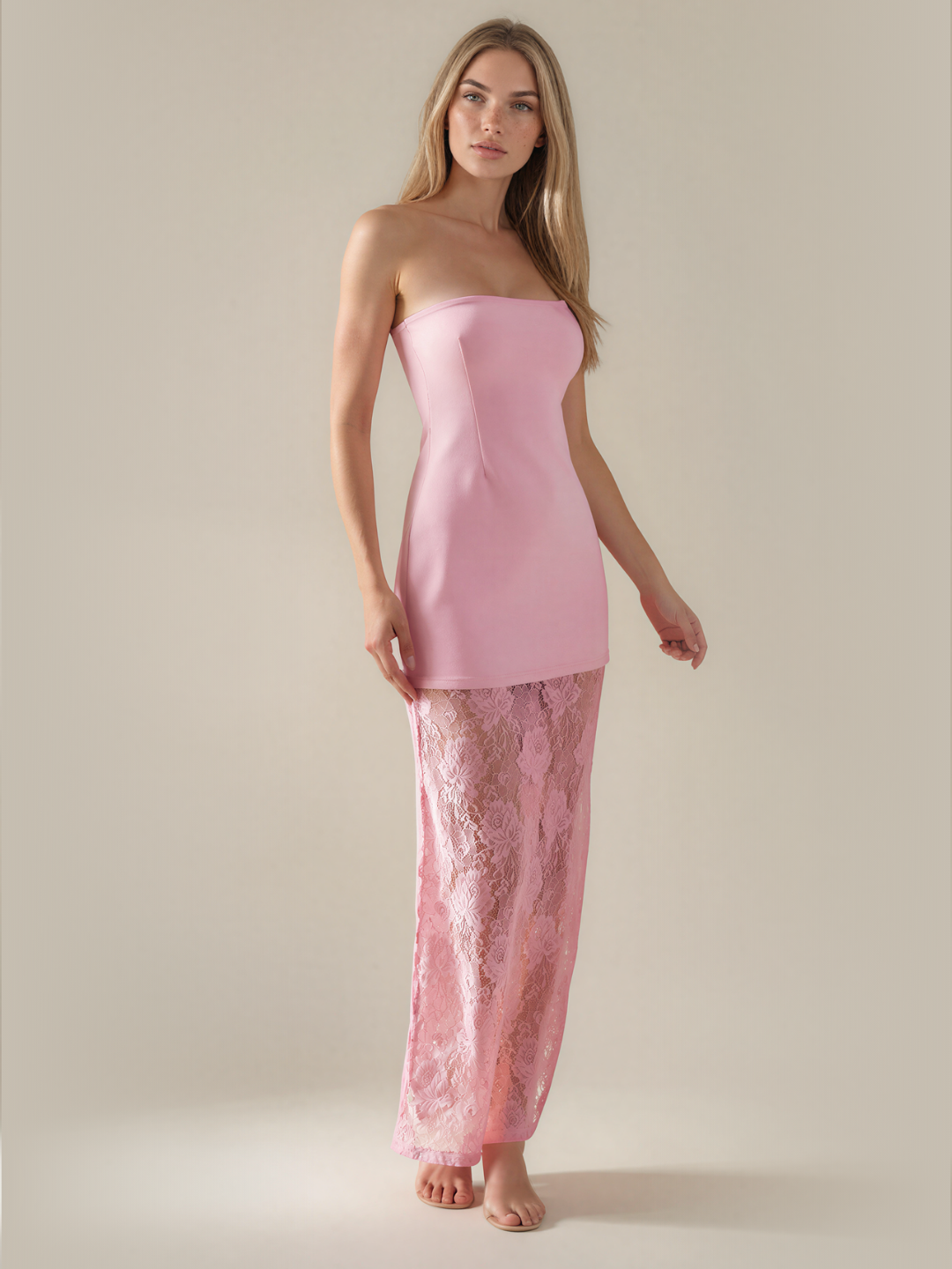 Elowen Strapless Fitted Bodice Maxi Dress with Sheer Lace Skirt - view 9