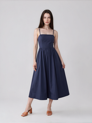 Alexandra | Spaghetti Strap Corset Bodice Midi Dress with Full Skirt