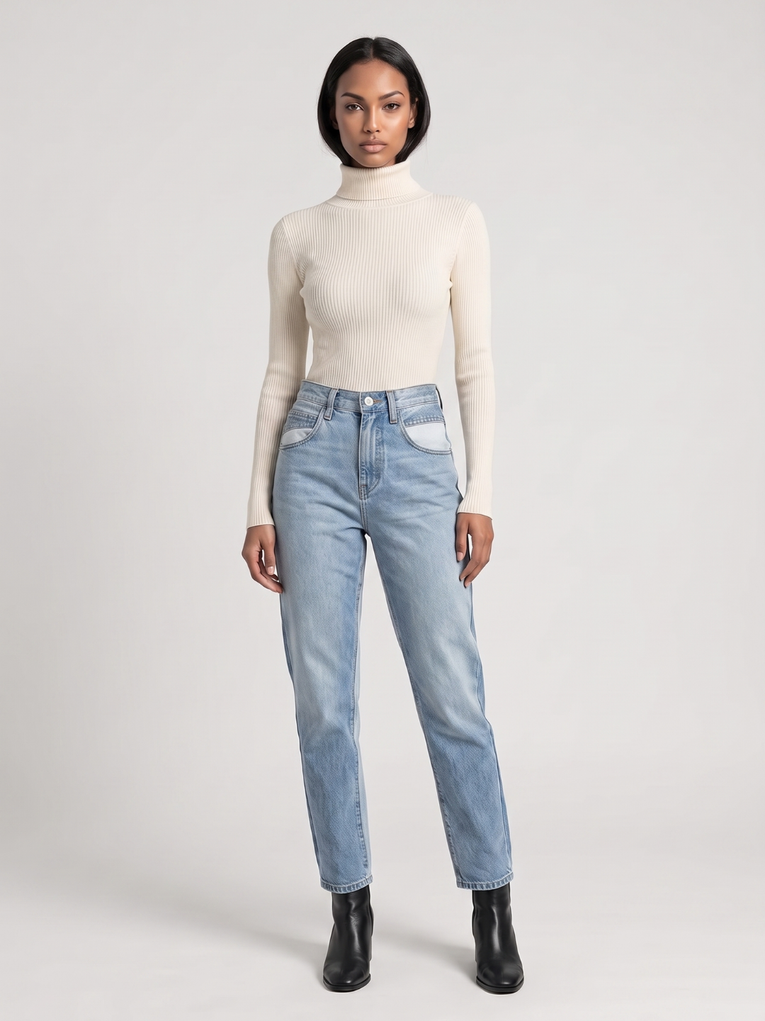 Poppy Foldover Turtleneck Ribbed Jumper, Slim Fit Winter Knit - view 2