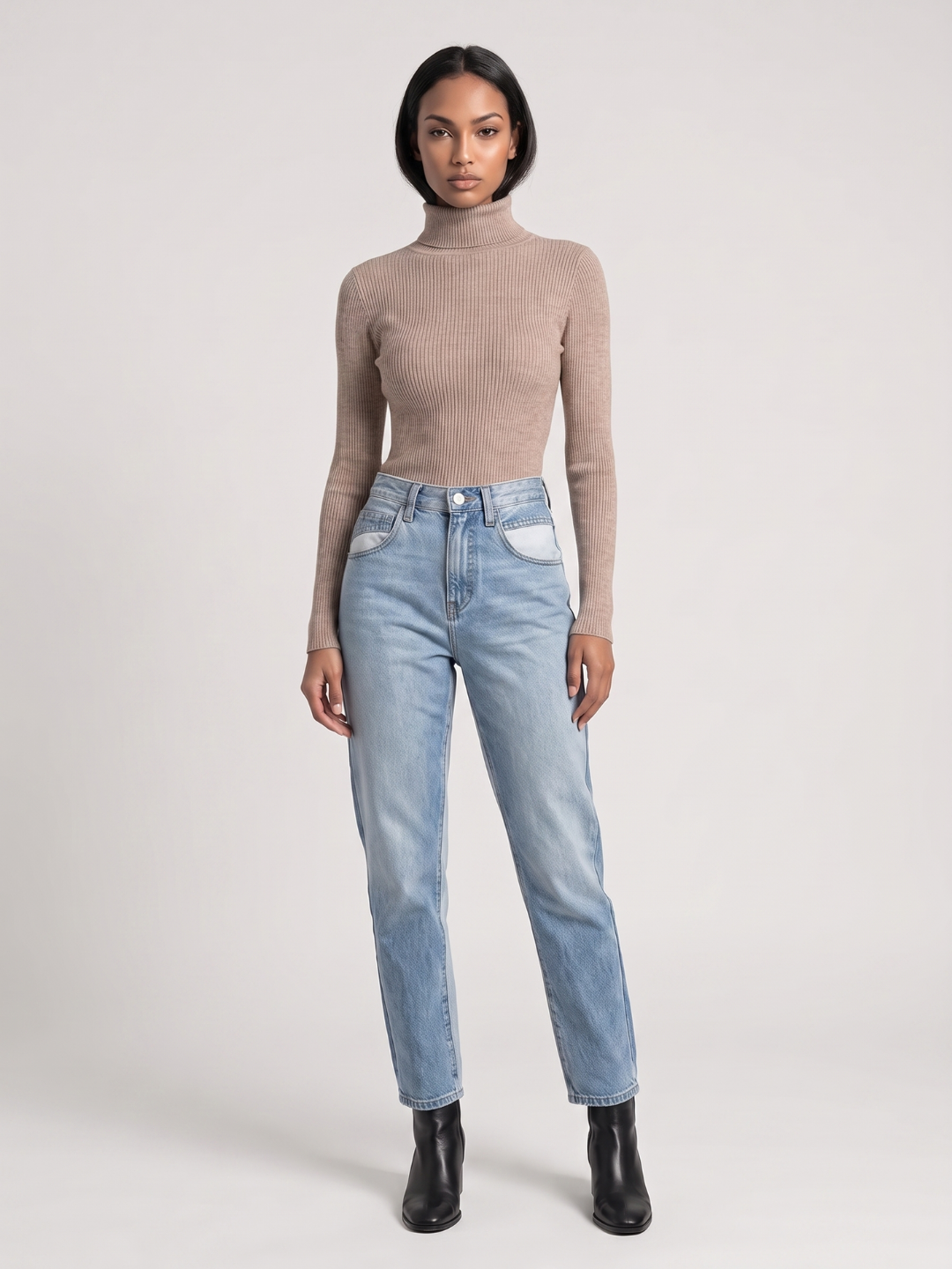 Poppy Foldover Turtleneck Ribbed Jumper, Slim Fit Winter Knit - view 3
