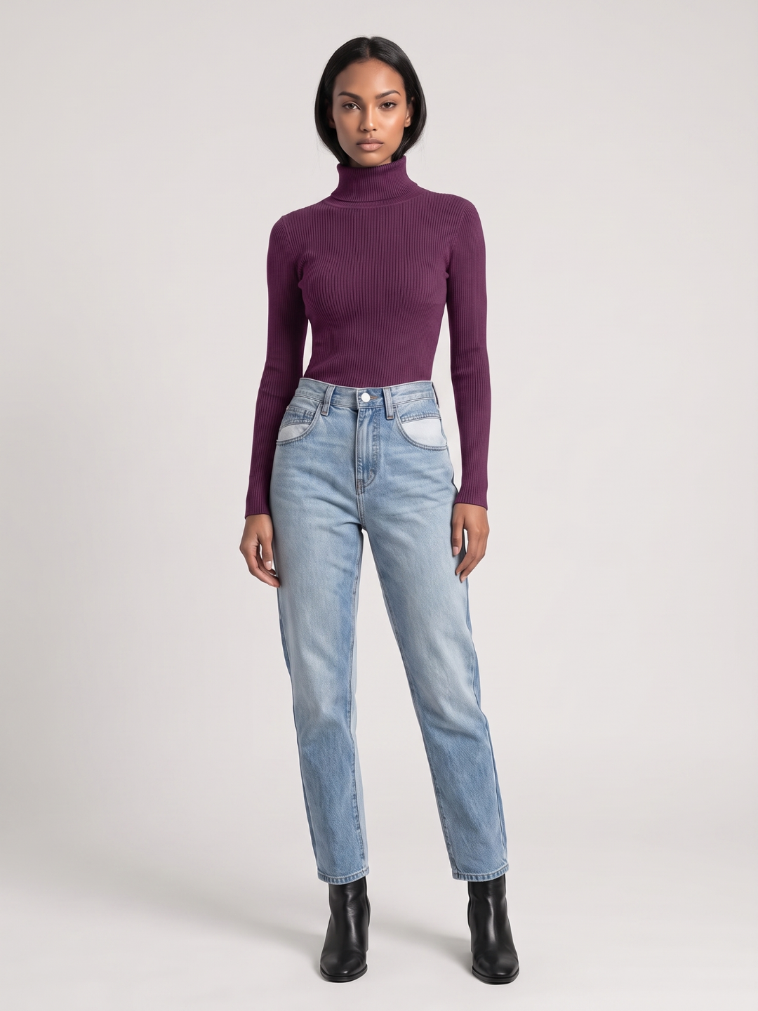 Poppy Foldover Turtleneck Ribbed Jumper, Slim Fit Winter Knit - view 4