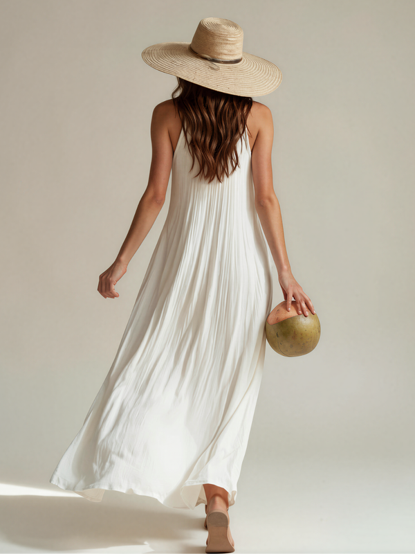 Aisha | Sleeveless U Neck Crinkle Flowy Maxi Dress