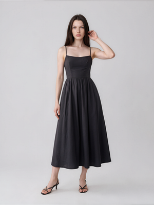Alexandra | Spaghetti Strap Corset Bodice Midi Dress with Full Skirt