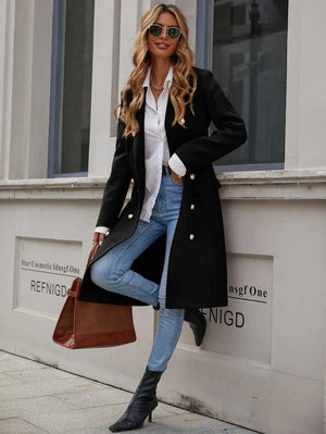 EMERY ROSE Lapel Neck Double Breasted Overcoat For New Year Clothes Fall Winter Cloth For Women oaklynwear