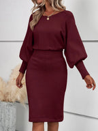 Faye Round Neck Batwing Sleeve Fitted Sweater Dress - view 4
