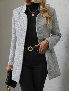 Daniela | Open Front Stand Collar Overcoat, Elegant Textured Coat oaklynwear