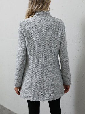 Daniela | Open Front Stand Collar Overcoat, Elegant Textured Coat oaklynwear