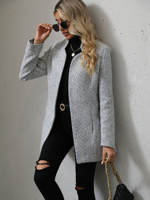 Daniela | Open Front Stand Collar Overcoat, Elegant Textured Coat oaklynwear