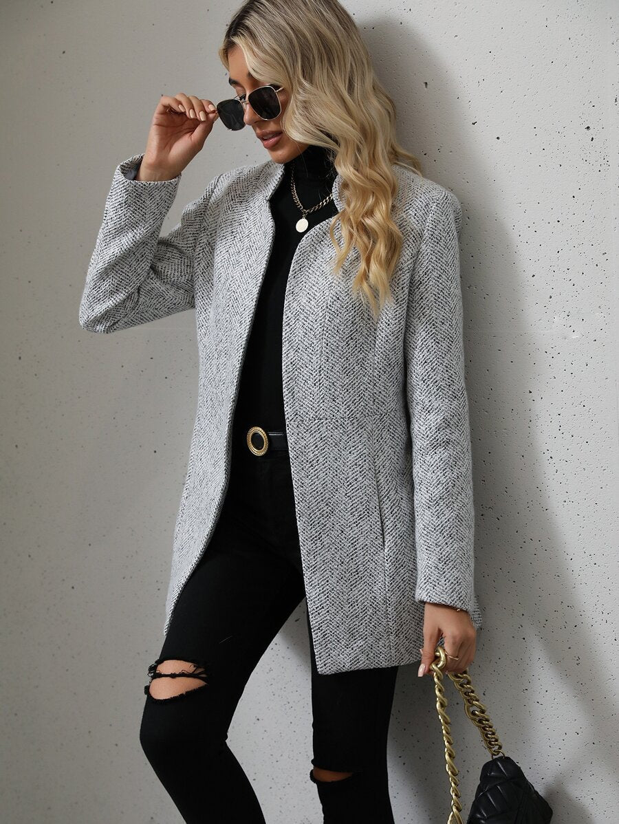 June Open Front Stand Collar Overcoat - view 3