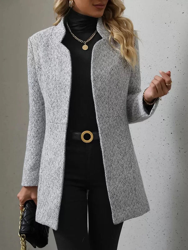 Daniela | Open Front Stand Collar Overcoat, Elegant Textured Coat oaklynwear
