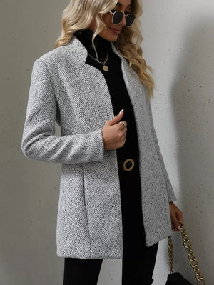 Daniela | Open Front Stand Collar Overcoat, Elegant Textured Coat oaklynwear