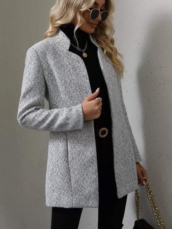 Daniela | Open Front Stand Collar Overcoat, Elegant Textured Coat oaklynwear