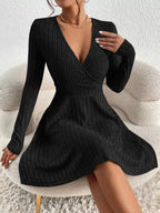 Coco Deep V-Neck Wrap Ribbed Mini Dress - front view