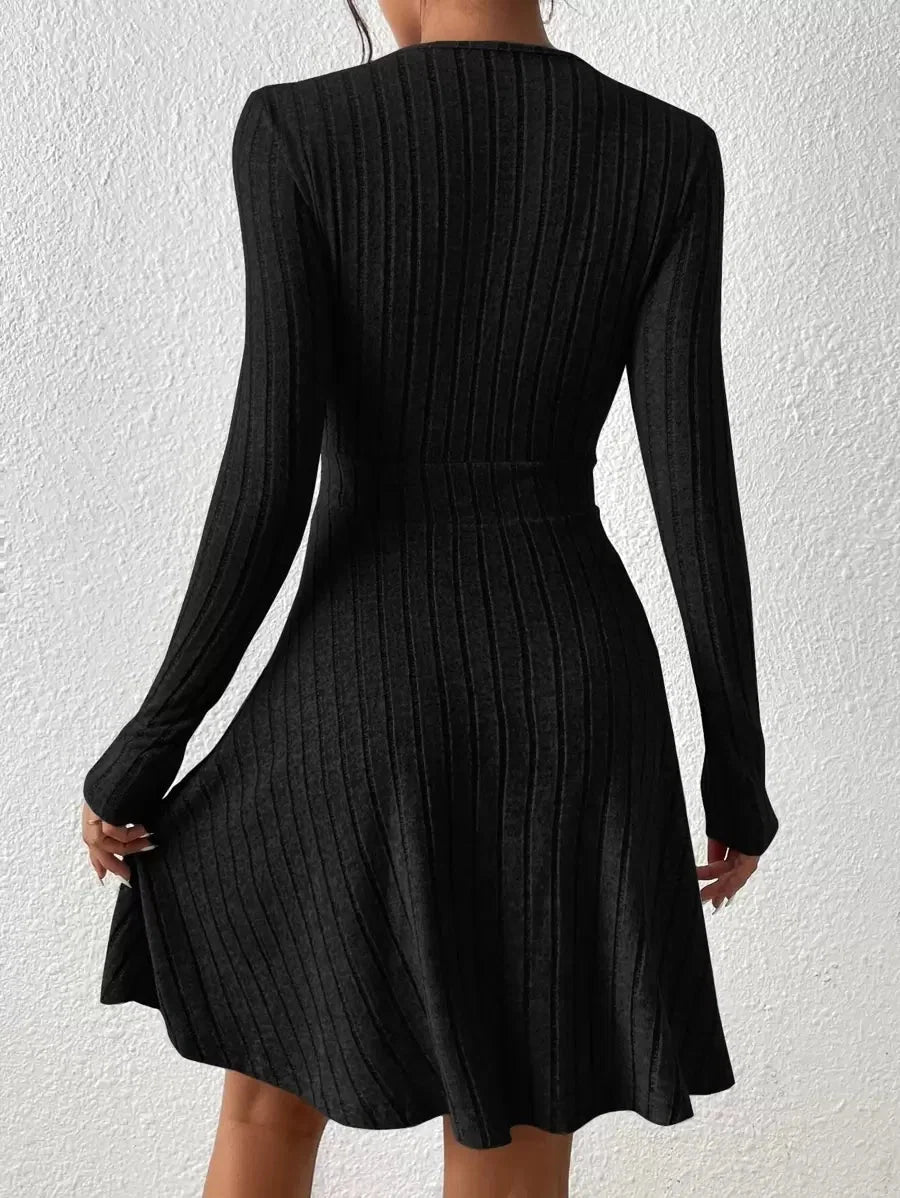 Coco Deep V-Neck Wrap Ribbed Mini Dress - view 2