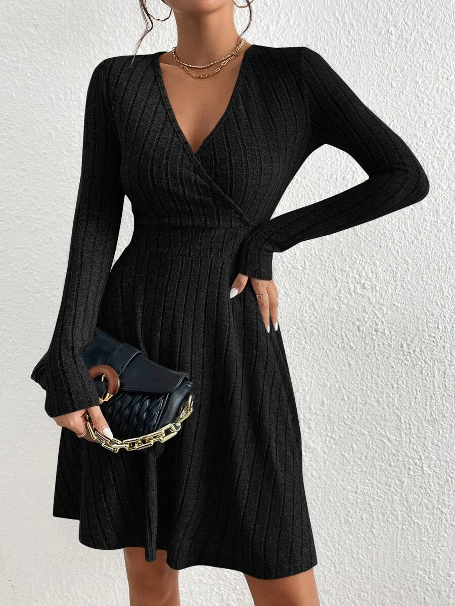Coco Deep V-Neck Wrap Ribbed Mini Dress - view 3