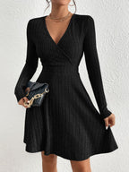 Coco Deep V-Neck Wrap Ribbed Mini Dress - view 5