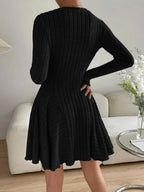 Elle Round Neck Ribbed Long Sleeve A-Line Mini Dress - view 2