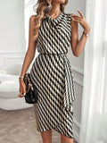 Libby Geometric Print Cowl Neck Asymmetric Hem Dress - front view
