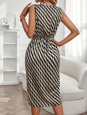 Libby | Geometric Print Cowl Neck Asymmetric Hem Dress