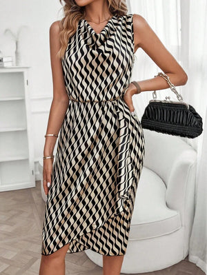 Libby | Geometric Print Cowl Neck Asymmetric Hem Dress