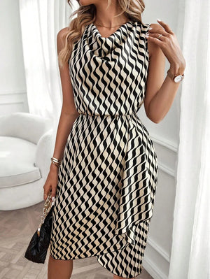 Libby | Geometric Print Cowl Neck Asymmetric Hem Dress