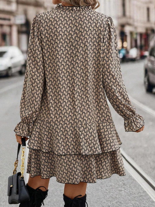 Bex Tie-Neck Flare Sleeve Ruffle Hem Smock Dress - view 2