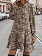 Bex Tie-Neck Flare Sleeve Ruffle Hem Smock Dress - view 5